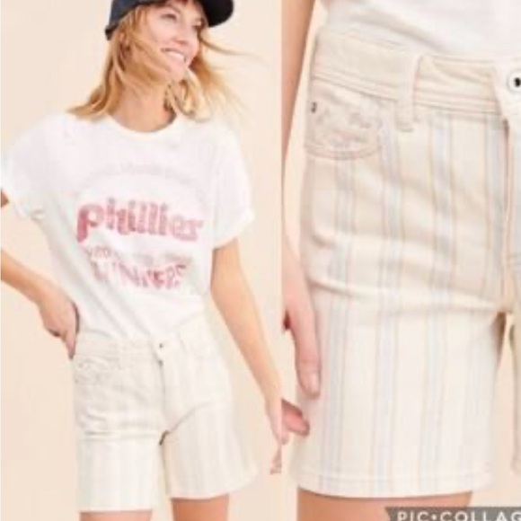 Pilcro High-Rise Striped Slim Denim Shorts 27 - Picture 1 of 7